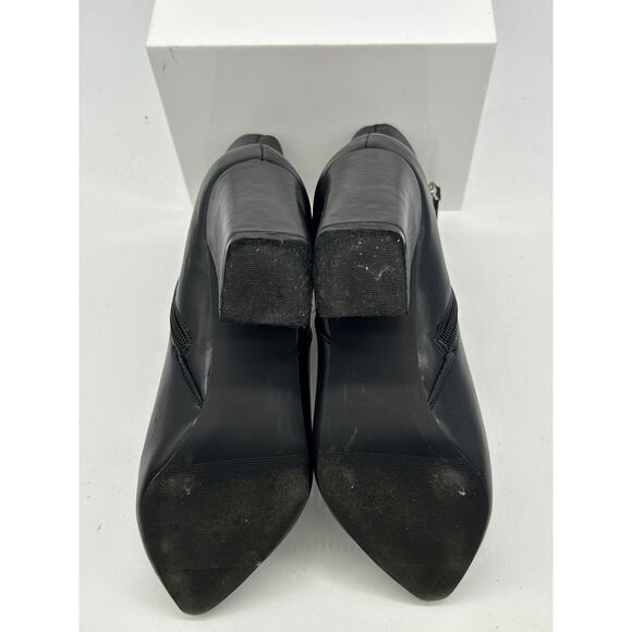 Madden Girl Flexx Pointed-Toe Booties Leather Black Block High Heels Sz 7.5 - Picture 6 of 7